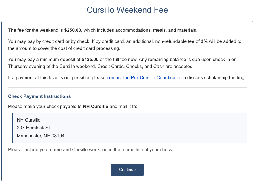 Mailed check payment instructions with mailing address