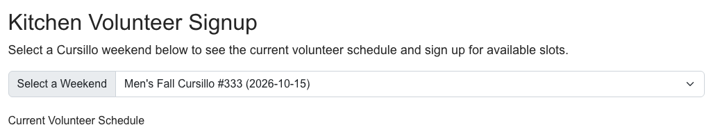 Weekend selector dropdown