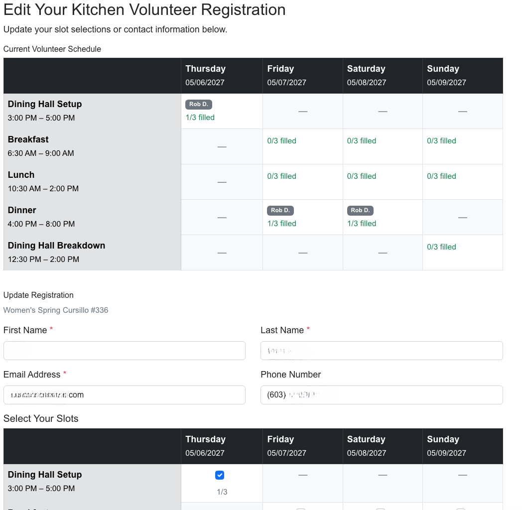 Kitchen volunteer edit form