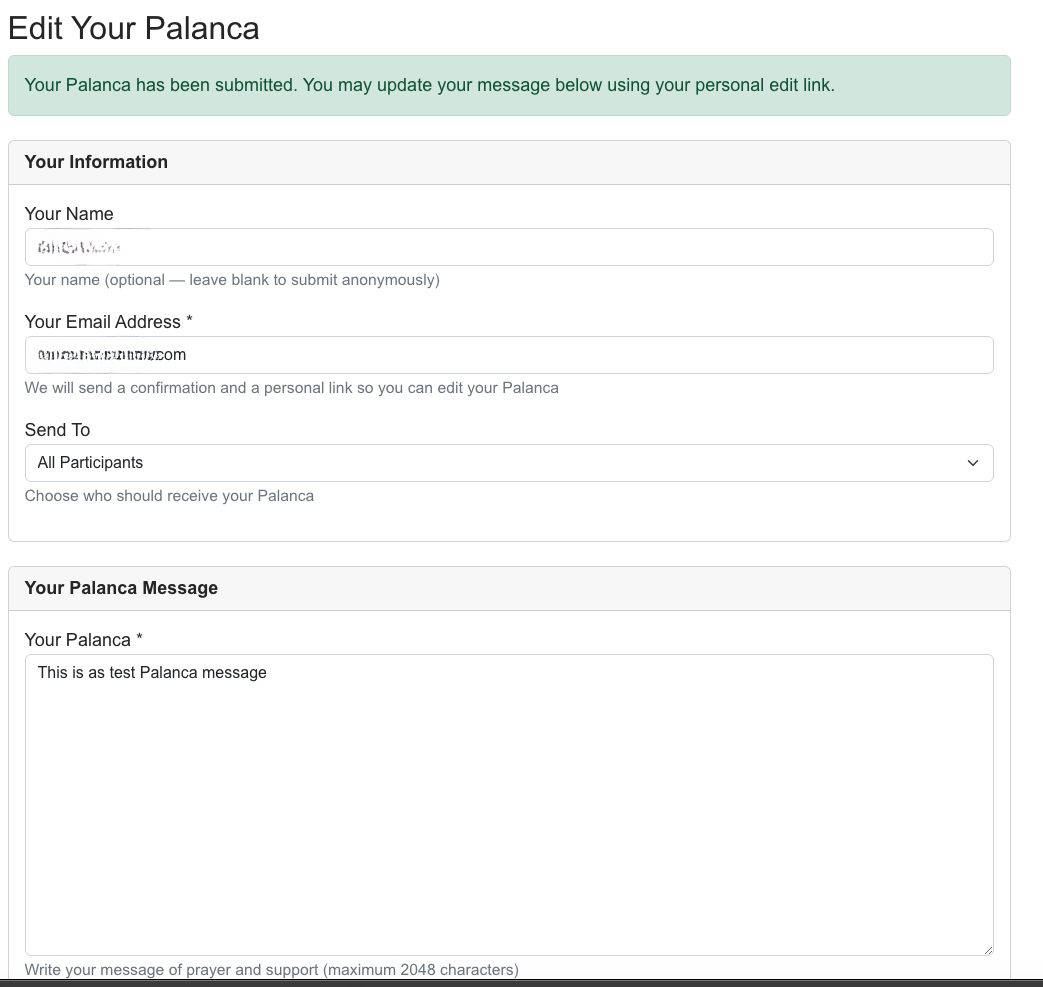 Palanca edit form