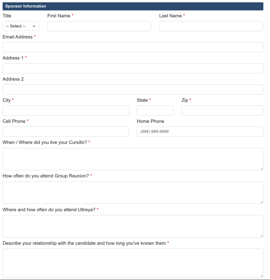 Sponsor contact information fields