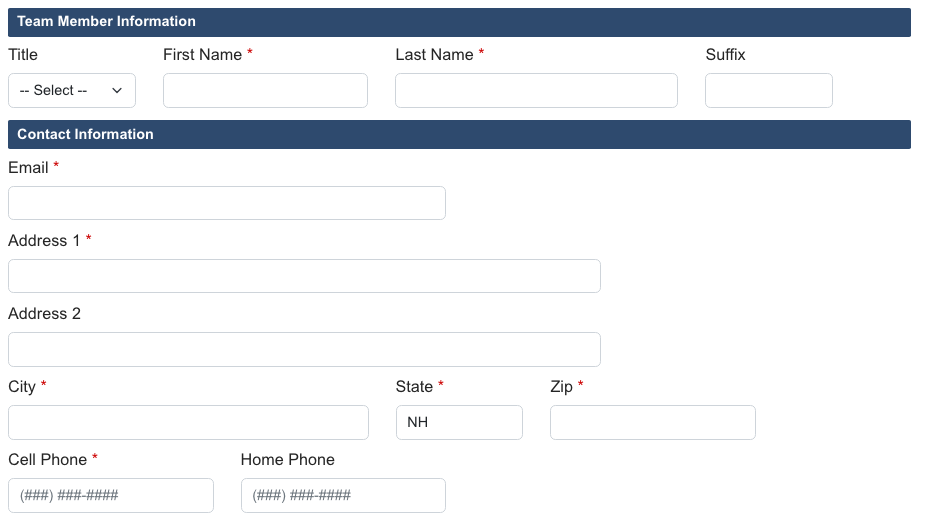 Personal information fields